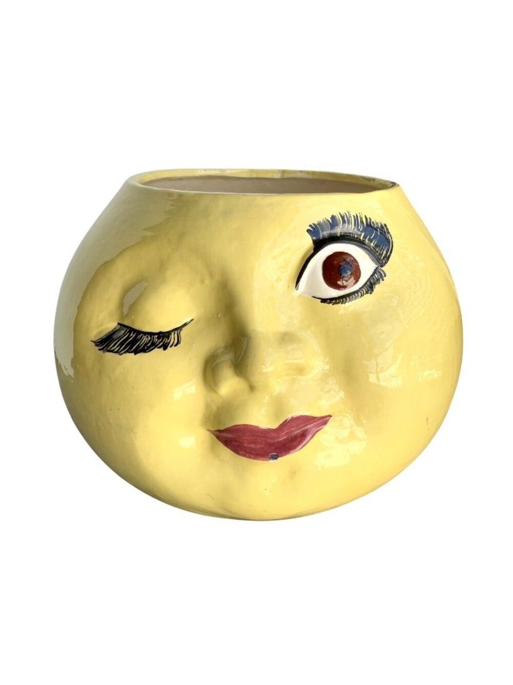 Vintage Vallona Starr Winking Winky Face Yellow Cookie Jar **No Lid**